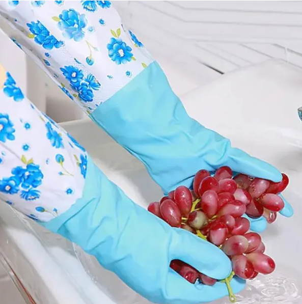 1Pair Lengthen Dishwashing Cleaning Glove Durable Waterproof Cleaning Rubber Long Sleeves for Dish Washing Velvet Lining Household Glove